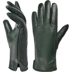 Harssidanzar Guanti invernali da donna in pelle di agnello con fodera calda, guanti da guida caldi con touchscreen HL001EU, Verde, Taglia L
