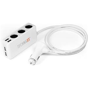 Technaxx Caricabatteria da Auto a 4 Porte USB con 3 Prese accendisigari - DC 12V~24V, Protezione da sovratensione e sovracorrente, Veloce ed efficiente - Adattatore per accendisigari TE11