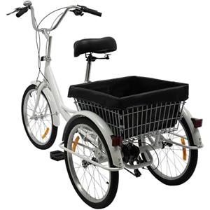 FENGLY Triciclo per adulti 20 pollici, 3 ruote a 8 marce, bici cargo con cestino regolabile in altezza, per anziani e donne (nero)