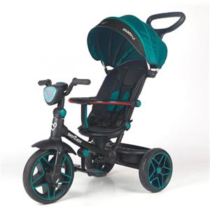 GIODICART Triciclo Evolutivo 4-in-1 Moov-LX per Bambini dai 18 mesi (Telaio Nero, Tessuto verde)