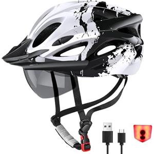 RaMokey Casco Bici con LED Luce per Uomo e Donna, Bici Ultraleggero Casco con Magnetica Visiera, Bici da Corsa Adulto Casco da Bicicletta per MTB Ciclismo Regolabile 57-62cm