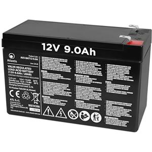 Atlantis batteria piombo 12v 9 ah ermetica (VRLA), adatta per UPS Gruppi di Continuità, Videosorveglianza, Sistemi di allarme, mobilità elettrica, giocattoli, attacco faston F2 6,3mm, A03-BAT12-9.0A