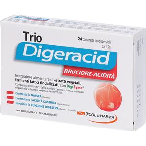 Pool Pharma Trio Digeracid - Integratore Digestivo con Zenzero, Finocchio e Cardamomo, 24 Compresse
