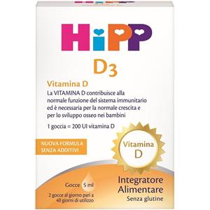 HIPP D3 Integratore Alimentare in Gocce 5 ml - Vitamina D per Bambini con Pipetta Contagocce, Senza Glutine