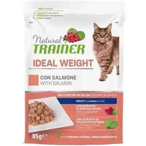 Trainer Natural Ideal Weight - Alimento Umido per Gatti Adulti con Salmone in Salsa, 85g