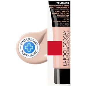 La Roche-Posay Toleriane, Fondotinta Fluido, Per Pelli Sensibili, Alta Copertura di Imperfezioni, Macchie e Cicatrici, Correttore, Con Neurosensine, Tonalità: 8, 30 ml