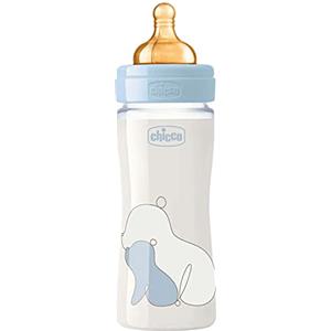 Chicco Original Touch Biberon, Vetro, Bimbo, Flusso Lento, Azzurro, 240 ml