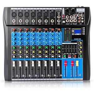 JINPRDAMZ Console di miscelazione stereo professionale a 8 canali, mixer USB Bluetooth DJ Live con display LCD e effetto Hall-Delay per TV domestica, studi di registrazione, streaming