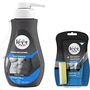Veet Men - Set di 1 crema depilatoria 400 ml e 1 crema depilatoria sotto la doccia, 150 ml