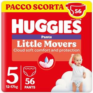 Huggies Pannolini Huggies Little Movers Mutandine Taglia 5 (12-17 Kg), Ultra assorbenti, Protezione completa, 56 pezzi