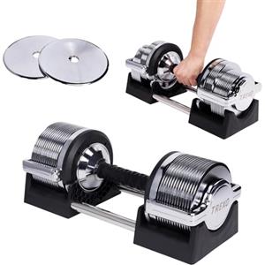 TREXO Manubri Regolabili Cromato 32 kg per l'Allentamento forza con 30 Livelli di Regolazione Dischi Palestra | Manubrio Regolabile Per Esercizi Fitness con l'Impugnatura Antiscivolo