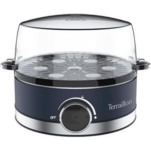 TERRAILLON - NEW MOON - Fornello per uova elettrico, Capacità 7 uova, 410 W, Timer integrato, coperchio integrato, tazza di misurazione, Corpo in acciaio verniciato, Blu