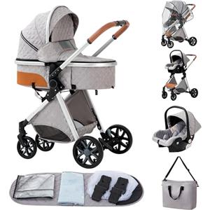 ALYIKOU trio passeggino neonati in offerta fino 25 kg,Carrozzina reversibile fronte mamma e strada, Pieghevole，Con borsa mamma, portabicchieri, copertura antipioggia