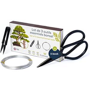 Cultivea® - Set di 3 Strumenti Essenziali per Bonsai - Strumento in Acciaio - Giardino - Cesoie e Cura delle Piante - Forbici Rotonde - Potatura - Filo di Alluminio