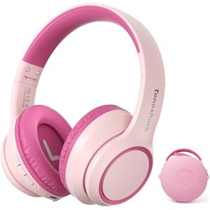 TONOSHARK Cuffie Bluetooth Bambina, Cuffie Antirumore Bambini, 60h Autonomia, Wireless Over-Ear Con Microfono, Pieghevoli, Custodia Inclusa, Per Scuola e Viaggi (rosa)
