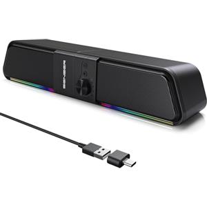 Senzer CS20 Casse Pc, Casses Usb Bluetooth Flowing LED Gaming SoundBar, Casse per Pc Computer Portatile (Not 3.5Aux)