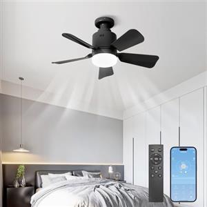 AHRHSM Ventilatore da Soffitto con Luce e Telecomando Silenzioso, Ventilatori da Soffitto 45 cm con Lampada a LED, Lampadario Ventilatore con Silenziosoper, per Camera da Letto, Cucina (nero)