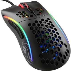 Glorious Gaming Model D- (Piccolo) Mouse da gaming wired - Superleggero 61 g, a nido d'ape, RGB, ergonom., sensore Pixart 3360, Omron Switches, piedini in PTFE, 6 tasti - Nero opaco