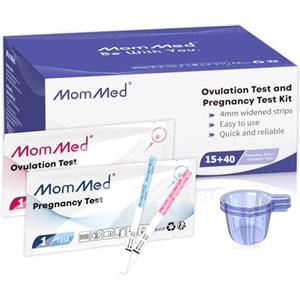 MOMMED Kit per Test di Ovulazione e Gravidanza (HCG15-LH40), Alta Sensibilità di 25 mIU/ml, 15 Test di Gravidanza, 40 Test di Ovulazione, 55 Contenitori per Urina, Risultati Rapidie Precise