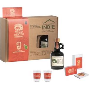 AMBROSIA PREMIUM ITALIAN GIN Amaro del Riccio Garfagnino Pack, Gusto Erbaceo, Botaniche di Elicriso, Mentuccia e Miele di Castagna, Gradazione 26%, Volume 50cl, Bicchiere vetro, Carte Amaro del Riccio