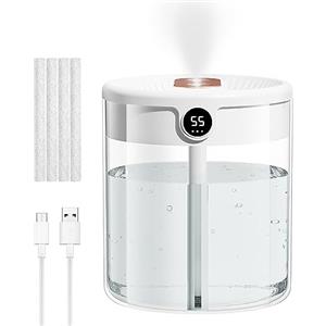 Towwoo Umidificatore Camera da Letto, 2L/ 20H Umidificatore a Diffusore Automatico per Bambini Piante da Ufficio, con Luce Notturna, Monitoraggio dell'Umidità, 36 dB Funzionamento Silenzioso (Bianco)