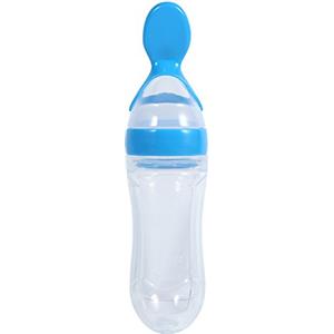 Cafopgrill 1pc 90 ml biberon silicone bambino biberon con cucchiaio alimenti freschi spremere cereali alimentatore caldo, biberon alimentatore di cereali per bambini(blue)