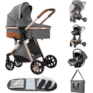 ALYIKOU trio passeggino neonati in offerta fino 25 kg,Carrozzina reversibile fronte mamma e strada, Pieghevole，Con borsa mamma, portabicchieri, copertura antipioggia