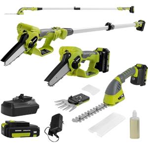 DEWINNER Tagliasiepi 3 in 1 Telescopico A Batteria - Motosega Elettrica Con Interruttore di Sicurezza, Portata Fino A 2,54 metri, Lame Da 240 mm e 120 mm, Testa Regolabile A 135°