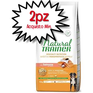 TRAINER NATURAL CANE SENSITIVE NO GLUTEN MEDIUM MAXI ADULT SALMONE 12 KG [PREZZO A CONFEZIONE - acquisto min. 2 confezioni]