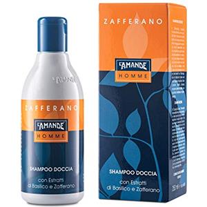L'AMANDE - Shampoo Doccia e Bagnoschiuma Uomo con Estratti di Basilico, Docciaschiuma Gel Detergente e Doccia Shampoo Idratante Corpo e Capelli, Bagno Schiuma Delicato e Naturale - Zafferano, 250 ml