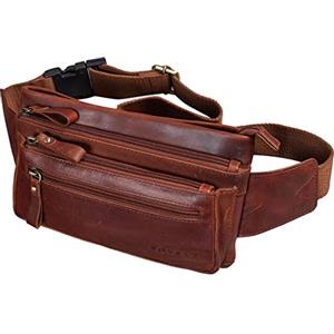 ROYALZ 'Vegas' Marsupio Pelle Uomo Donna Borsello da Cintura Vintage 5 Scomparti Borsa Retrò da Vita da Petto, Colore:Roma Cognac Marrone
