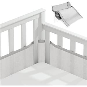 Vicloon Paracolpi Lettino, 2 Pezzi Paraurti Cot Morbida e Traspirante, Paracolpi per Lettino con 10 Cinghia Fissa, Lavabile, Grigio, 340cm x 30cm + 160cm x 30cm