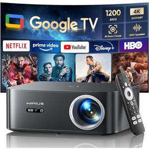 WiMiUS Proiettore【1200 ANSI/Google TV】Netflix Incluso Proiettore 4K Support, Autofocus/Keystone Nativo 1080P Smart Videoproiettore Full HD WiFi Bluetooth con Controllo Vocale Remoto per Home Cinema