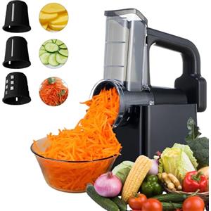 CISSIYOG Grattugia elettrica per formaggio, affettatrice elettrica per verdure, affettatrice automatica con 3 lame intercambiabili, taglia frutta per formaggio, cetrioli e carote, in acciaio inossidabile