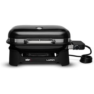 Weber Lumin Compact Barbecue Elettrico, Griglia di Cottura 43 x 32cm, Portatile, Raggiunge 315 °C, Versatile - Ideale per Rosolare, Affumicare, Cuocere al Vapore, Scongelare - Nero (91010953)