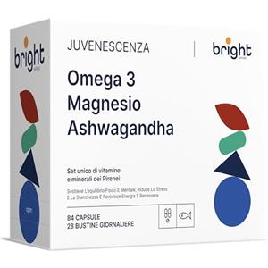 Bright Naturo Omega 3 + Magnesio e Ashwagandha - riduce lo stress, migliora l'umore e il sonno | 28 dosi giornaliere