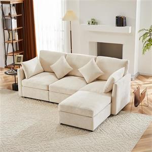 HOXINBLY Divano Letto 3 Posti con Penisola, Divano Angolare 3 Posti Forma di L, Divano Letto Matrimoniale con Materasso, Divano 3 Posti con Braccio e poggiapiedi,Beige