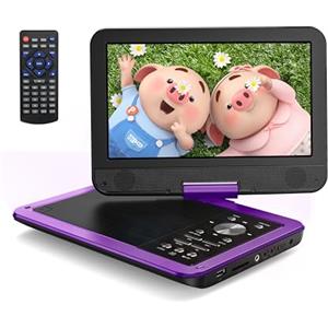 YOTON Lettore DVD Portatile da 12,5 con Schermo Girevole HD da 10,5 per Auto e Bambini, con Caricatore per Auto, Supporta 6 Ore di Batteria Integrata e USB/scheda SD/sincronizzazione TV