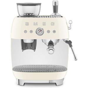 Smeg, Macchina da Caffè Espresso Manuale EGF03CREU, con Macinacaffè Integrato, Thermoblock, 4 Livelli di Temperatura, Lancia a Vapore e Manometro, Serbatoio da 1 L, Dimensioni Compatte, 1350W, Panna