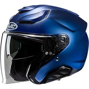 HJC Casco F31 Blu Opaco - Casco Jet in Fibra con Visiera Trasparente e Omologazione ECE-2206