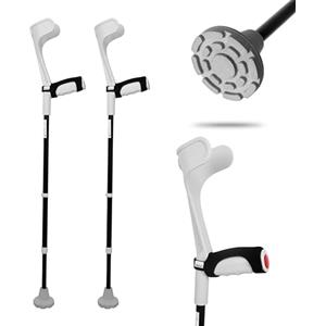 KMINA Stampelle Ortopediche Regolabili Ammortizzate (x2 Unità), Coppia Canadesi Antiscivolo, Grigie - Made in Europe