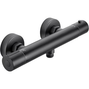 Auralum Miscelatore Doccia Nero, Miscelatore Termostatico Doccia, Rubinetto Doccia da Muro con Controllo Costante Della Temperatura a 38℃, Miscelatore Doccia Esterno per Vasca da Bagno, con Deviatore