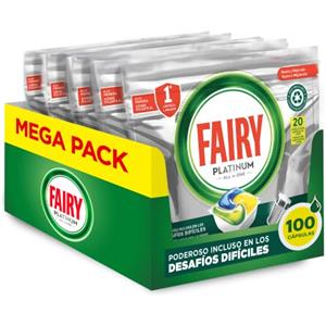 Fairy, Platinum All in One, Pastiglie Lavastoviglie, 100 Capsule (5 x 20), Pulisce Anche il Grasso dai Filtri, Limone