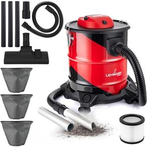 LEHMANN Haddo Aspirapolvere Industriale 2000 W, Bidone Aspiracenere per Camino con Serbatoio in Acciaio Inox da 20 L, Doppio Sistema di Filtrazione, Filtro HEPA, Funzione Soffiante, Rosso e Nero