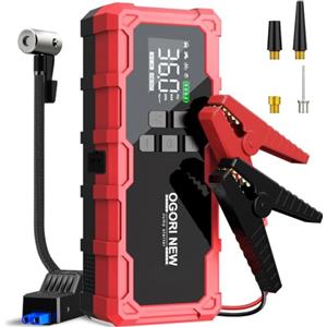 OGORI NEW Avviatore Batteria Auto, 7000A Booster Avviamento Auto,Buster Avviamento Auto con Compressore Aria 150PSI,Starter Batteria Auto Portatile con Torcia, Ricarica USB (8.0L Diesel/10.0L Benzina)
