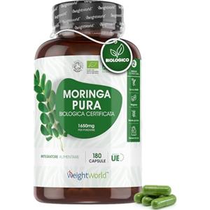 WeightWorld Moringa Capsule Biologica Certificata, 1650mg per Dose (2 Mesi) Superfood Foglie Moringa Polvere, Moringa Powder Fonte di Vitamine, Minerali, Antiossidanti, Proteine, 180 Moringa Oleifera Bio Capsule