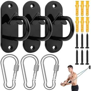 cersaty 3 Pezzi Battle Corda Parete e Pavimento Anchor, nero Ancoraggio a Muro Supporto per allenamento di forza,fitness,sacco da boxe,pianta in vaso,altalene con 3 moschettoni vite