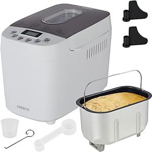 Arebos Macchina per il pane 1500 g | con 15 programmi | 2 ganci per impastare | timer | display LCD | 3 livelli di doratura e dimensioni del pane | 850 W | Bianco