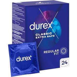 DUREX CLASSIC EXTRA SAFE - Preservativi più spessi con lubrificante, confezione da 24