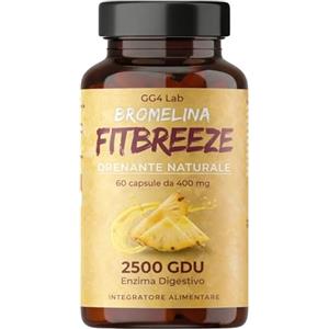 GG4Lab Bromelina Forte 2500 GDU GG4Lab - Enzimi Digestivi da Ananas - Supporto alla Digestione e Gonfiore Addominale - 60 Capsule